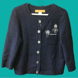 Cynthia Cynthia Steffe Black Cardigan Pocket Beaded Sweater Wool Blend LG